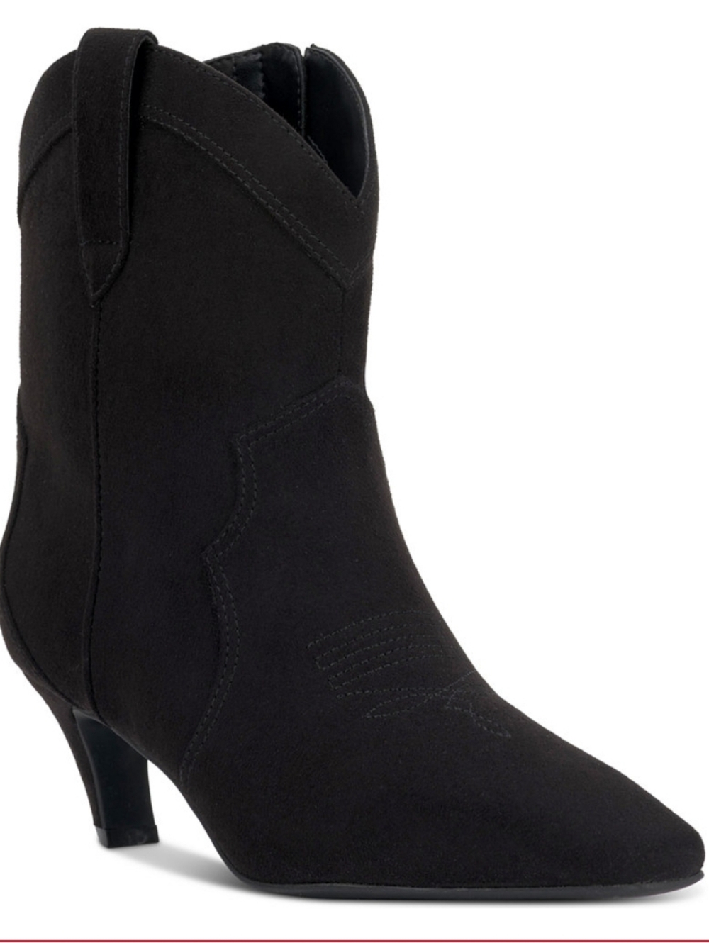 I.N.C. Secia Kitten Heel Western Booties Black Faux Suede Size 8